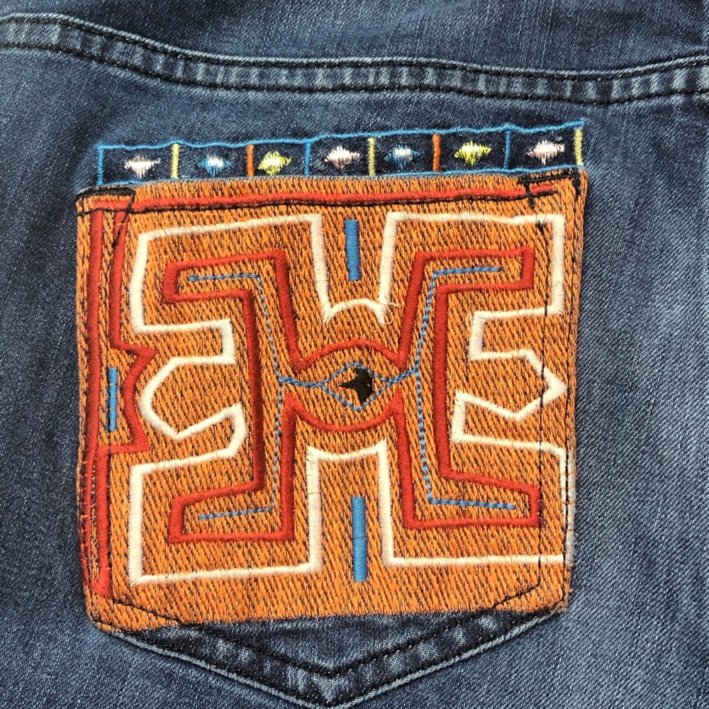 Nicole Miller Artelier Flare Embroidered Jeans 27 - Picture 6 of 12